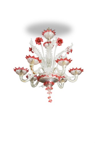 Lot 568 - A Murano ruby and clear glass chandelier