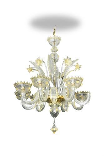 Lot 569 - A Murano gilt glass six branch chandelier