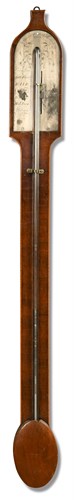 Lot 484 - A late George III mahogany stick barometer by D Stampa & Co, No. 14 Leith Street, Edinburgh