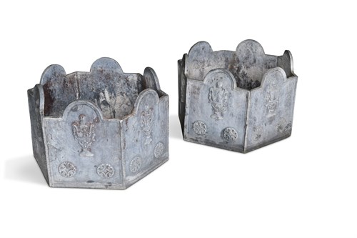 Lot 683 - A pair of six sided lead planters