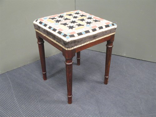 Lot 486 - A square mahogany stool, with tapestry top and...