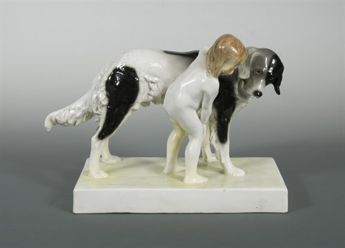 Lot 67 - Wilhelm Bormann (1885-1938) for Goldschieder, a large model of a young boy with a Newfoundland