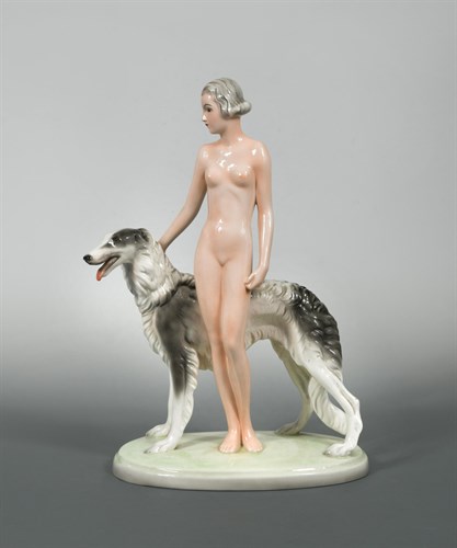 Lot 65 - A Joesef Schuster model of a female nude with a Borzoi