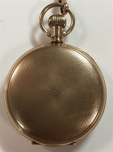 Lot 258 - Elgin - a gold plated full hunter pocket watch with accompanying 'Albert' chain stamped '9ct'