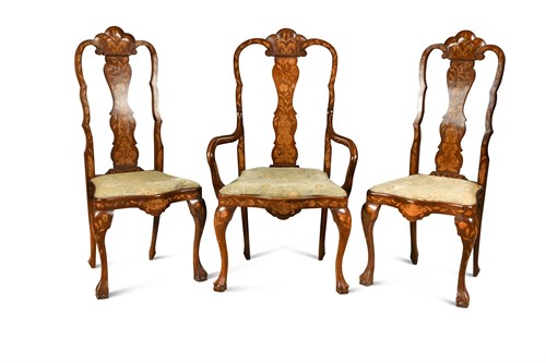Lot 555 - A 19th century Dutch marquetry inlaid mahogany armchair