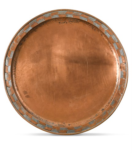 Lot 193 - Hugh Wallis of Altrincham (British, 1871-1943), a large Arts & Crafts copper tray