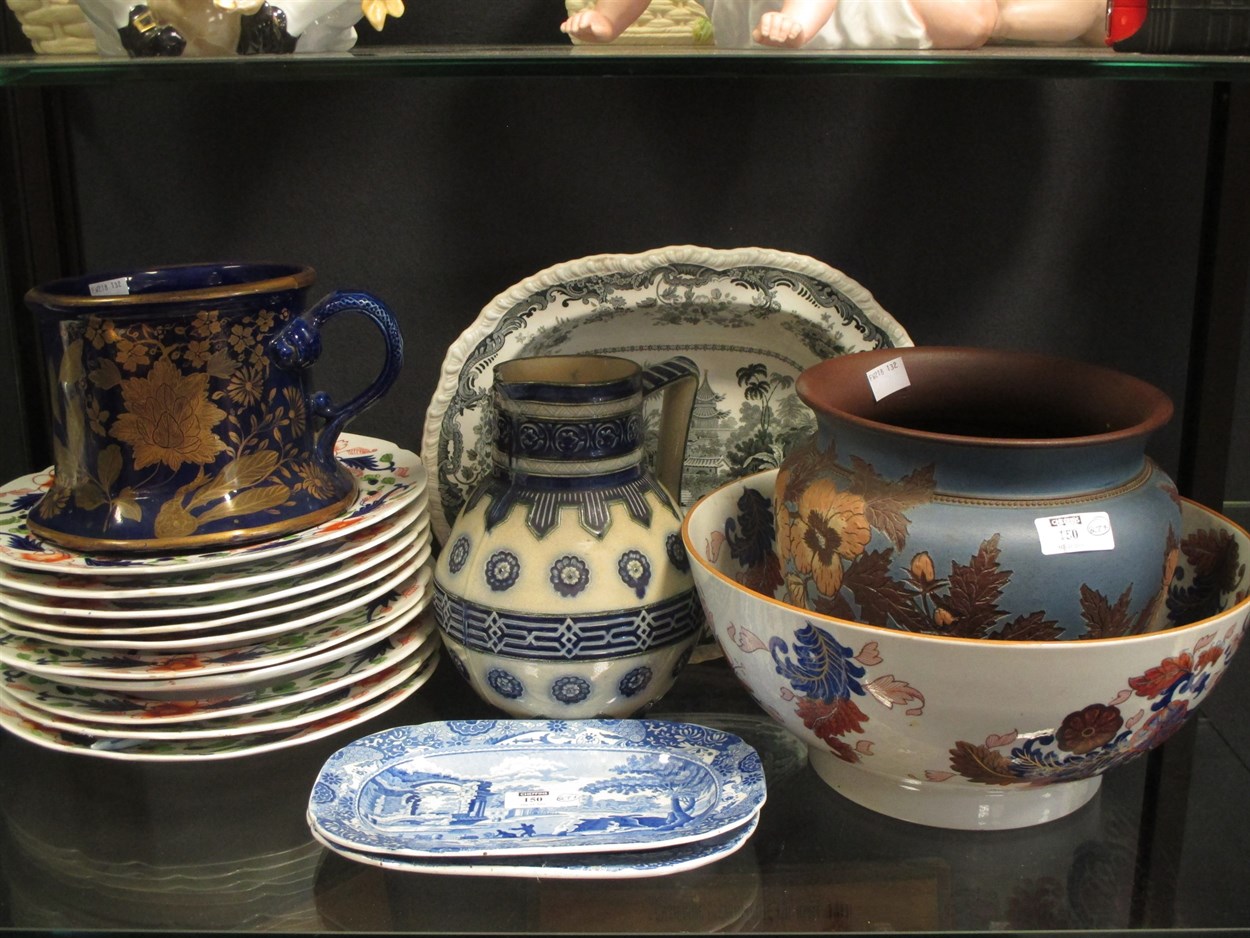 Lot 150 - A Spode Imari punch bowl together with 10...