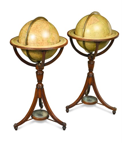 Lot 490 - A New Twelve Inch Terrestrial Globe by Bardin, London, 'with additions to 1805' and Celestial Globe to match signed 'Messer, Minories, London'