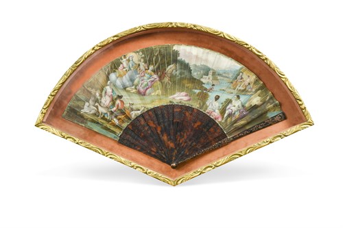 Lot 459 - A tortoiseshell and gilt metal inlaid-handle fan