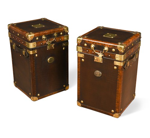 Lot 327 - A pair of modern brass-bound leather trunks or bedsides