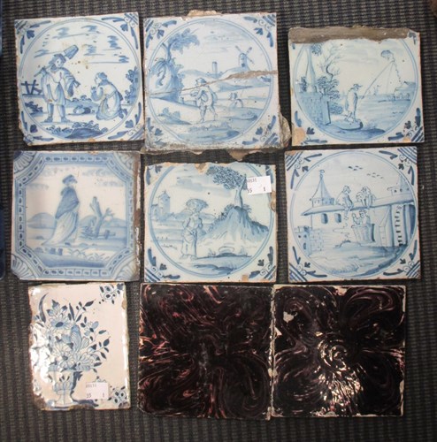 Lot 106 - Fourteen 18th century Delft tiles, decorated...