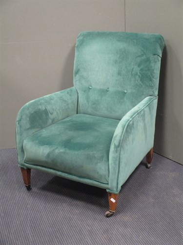 Lot 446 - An Edwardian tub armchair, reupholstered, on...
