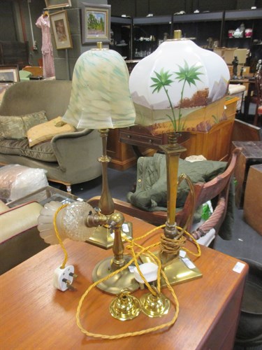 Lot 494 - Two brass table lamps and one other lamp (3)
