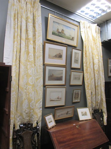 Lot 517 - A pair of yellow patterned interlined linen...