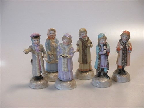 Lot 103 - Six porcelain model carol singers, Shelley M.L....