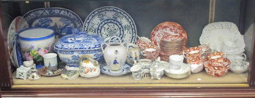 Lot 122 - A shelf of mixed china, including a teaset,...