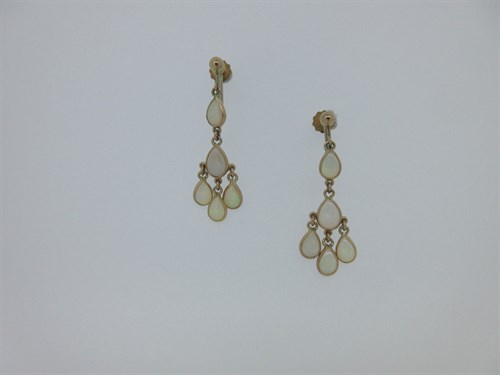 Lot 209 - A pair of screw-back chandelier ear pendants set with opals