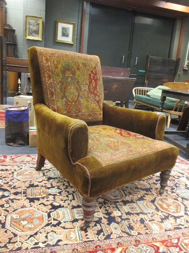 Lot 502 - A Howard style armchair with carpet upholstery...