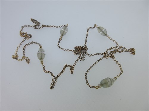 Lot 9 - A vintage chain necklace with seed pearls and rock crystal rondelles
