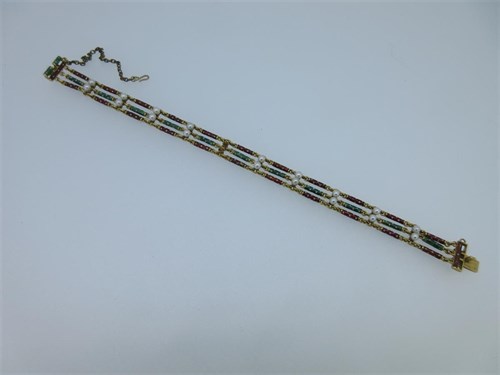 Lot 122 - An antique enamel and seed pearl bracelet