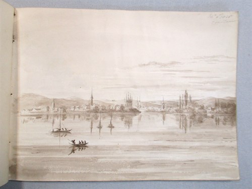 Lot 214 - An album of 18 Swiss scenery pencil and wash...