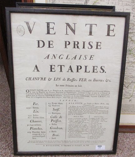 Lot 230 - A French broadside circa 1800 'Vente de Prise...