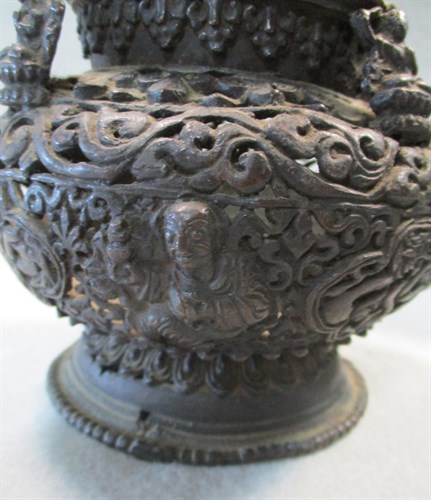 Lot 11 - A Sino-Tibetan bronze censer and cover, Qing...