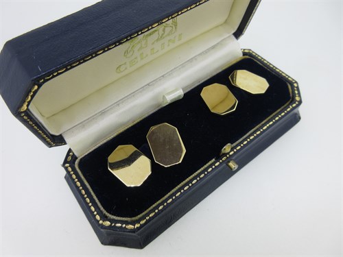 Lot 149 - A pair of 9ct gold double-ended cufflinks cased by Cellini