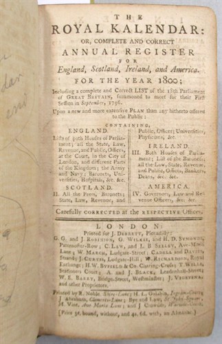 Lot 181 - The Royal Kalender for the year 1800, 4 parts...