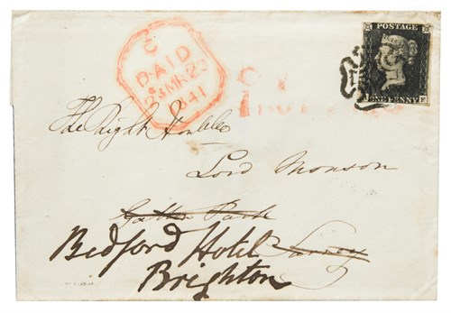 Lot 290 - Postal history. A 1d black (RF), 4 margin with...