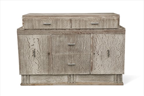 Lot 177 - An Art Deco limed oak part dining suite