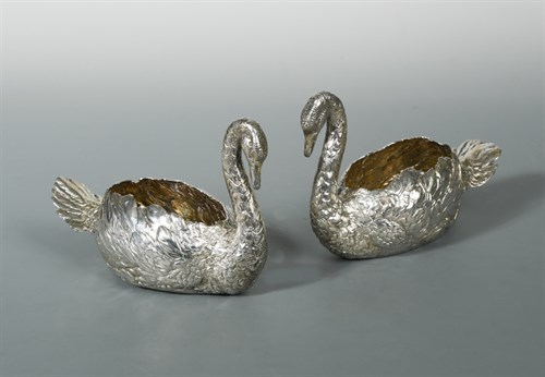 Lot 300 - A pair of 19th century (probably) Dutch silver swan shaped bonbonnières