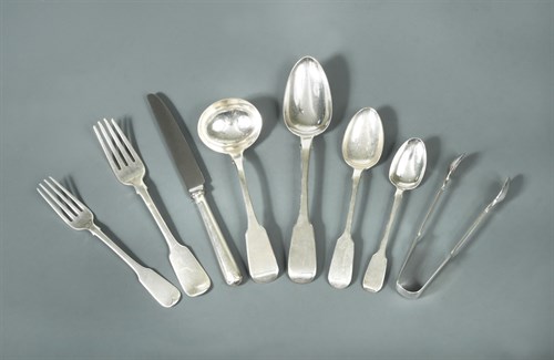 Lot 331 - A 173 piece harlequin set of 18th and 19th century silver flatware with modern silver knives and two silver plated additions
