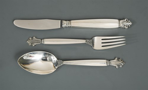 Lot 171 - Georg Jensen, a 14 piece collection of Danish metalwares cutlery & flatware