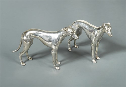 Lot 439 - A pair of 20th century silver models of greyhounds