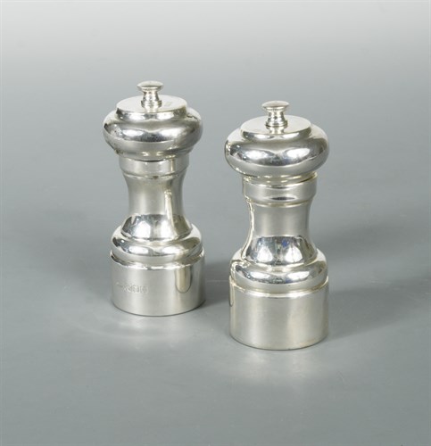 Lot 435 - A pair of 20th century silver pepper mills