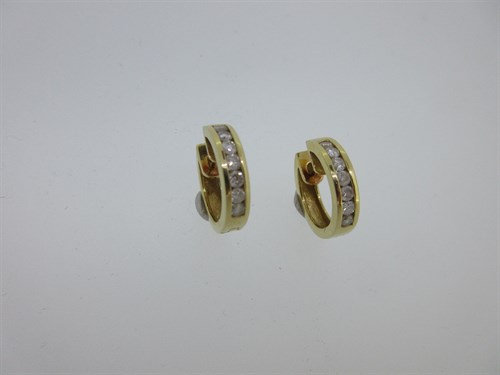 Lot 54 - A pair of 18ct gold and channel set diamond earhoops