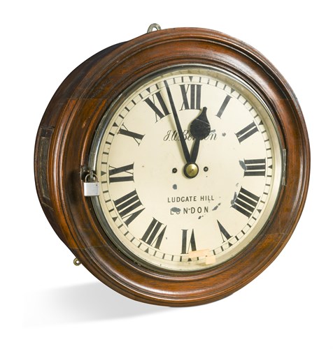 Lot 447 - A large late 19th century drum case wall clock, signed J W Benson, Ludgate Hill, London