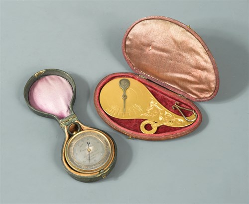 Lot 413 - Parnell, London, a fine gilded brass hand held Hall's Patent pendulum scale, 1863-1865