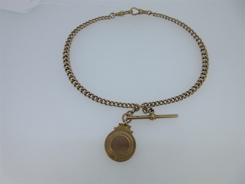 Lot 4 - A 9ct gold double albert watch chain and pendant medal