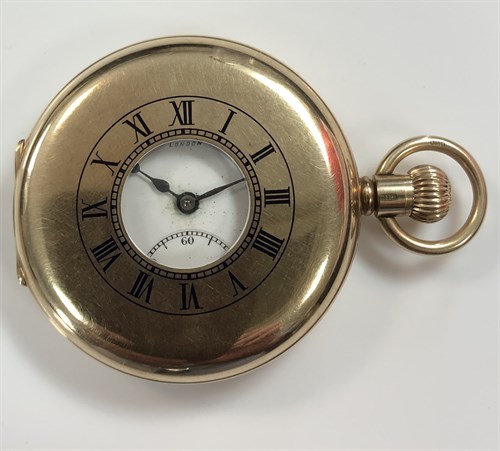 Lot 260 - JW Benson - A 9ct gold half hunter pocket watch