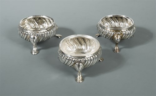 Lot 330 - Three (probably) George II silver tub salts