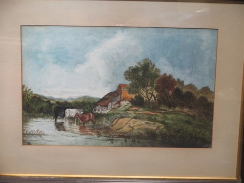 Lot 333 - English School, 19th Century, Cattle watering,...