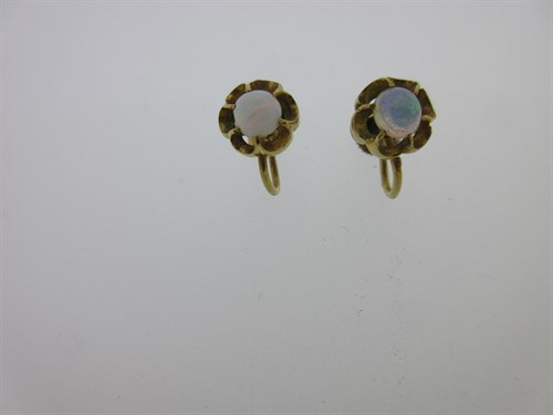 Lot 37 - A pair of opal screwback earrings