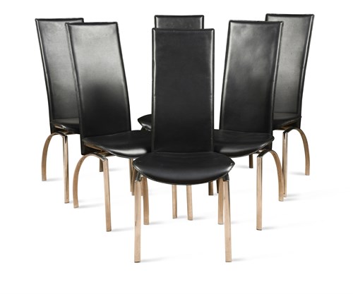 Lot 316 - A set of six black vinyl and chrome high-back dining chairs