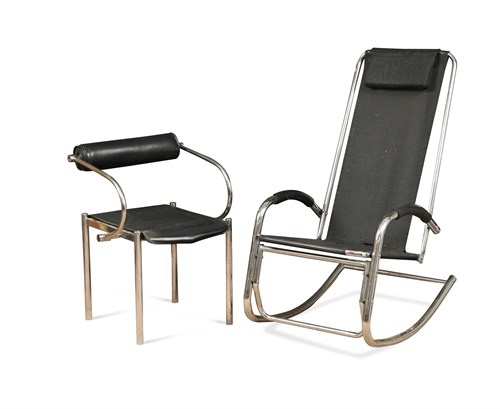 Lot 286 - A 20th century black vinyl and chrome elbow chair