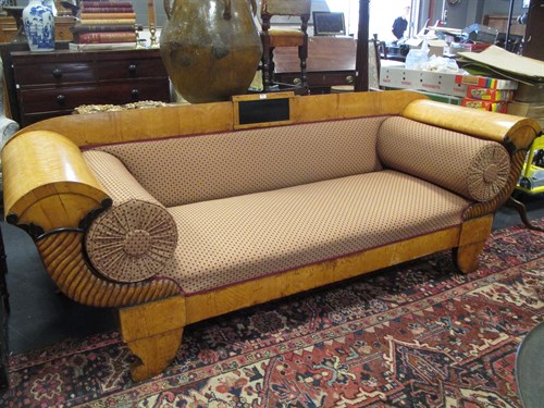Lot 359 - A Bedemeier sofa, satin birch wood veneer with...