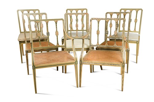 Lot 497 - A set of eight George III painted dining chairs