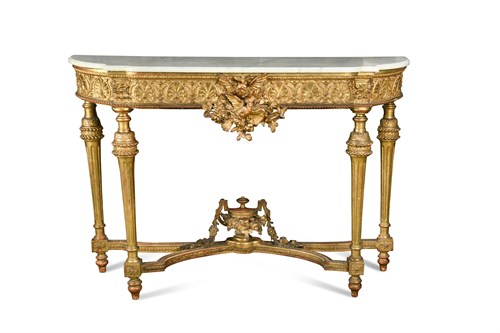 Lot 506 - A mid-19th century Continental gilt gesso breakfront console table