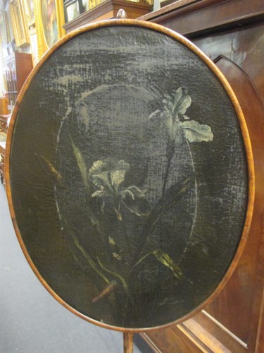Lot 344 - An 18th Century pole screen with en-grisaille...